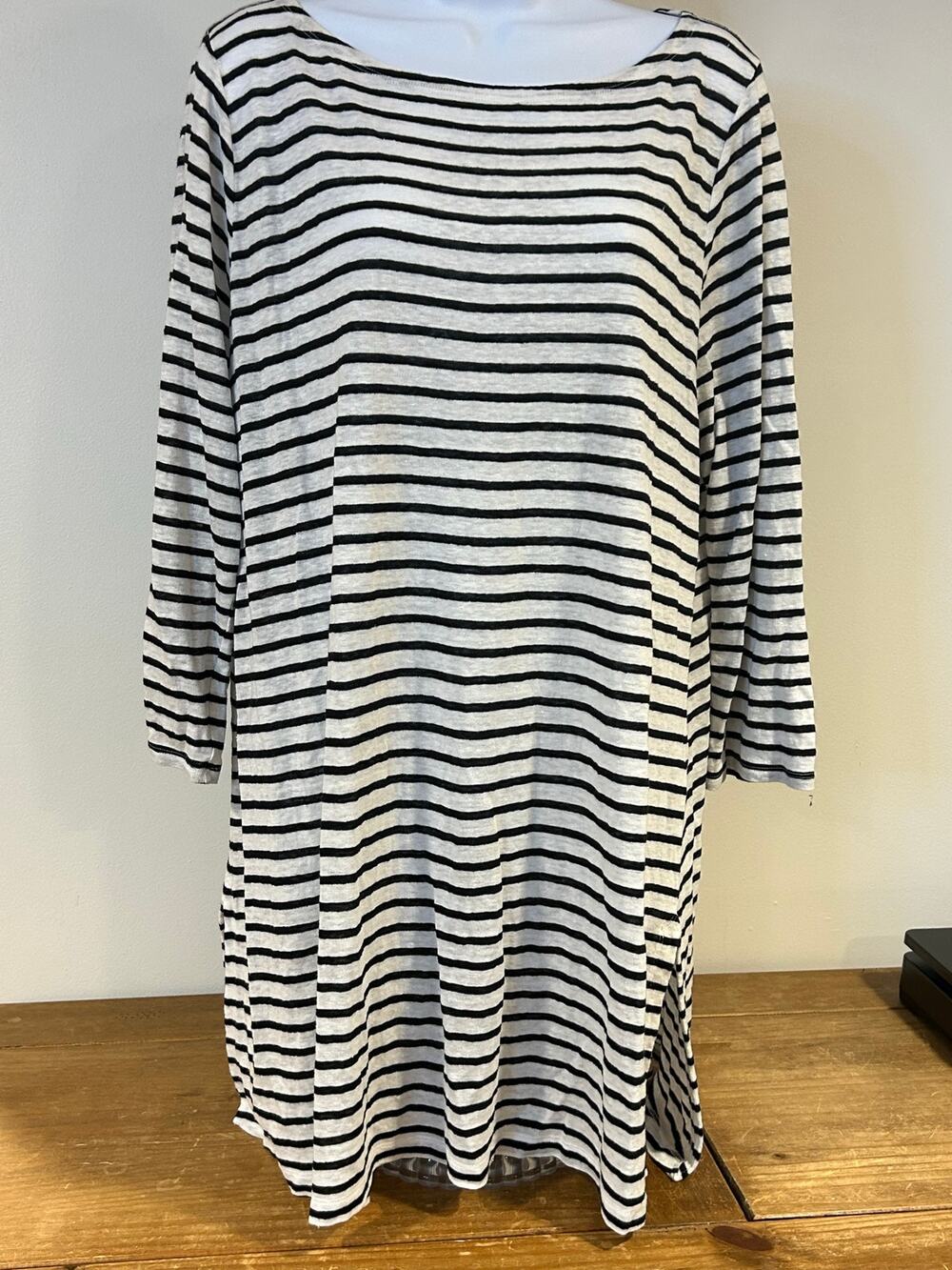 Eileen Fisher XL Organic Linen Tunic Stripped shirt Womens Comfortable Relaxed